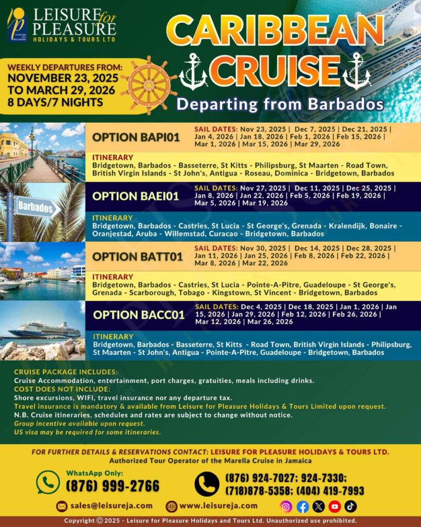 Barbados Caribbean Cruise Season – Weekly Sailings Nov 2025 to Mar 2026