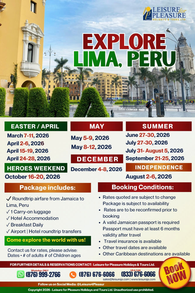 Explore Lima, Peru 2026 – Easter, Summer & Holiday Travel Packages from Jamaica