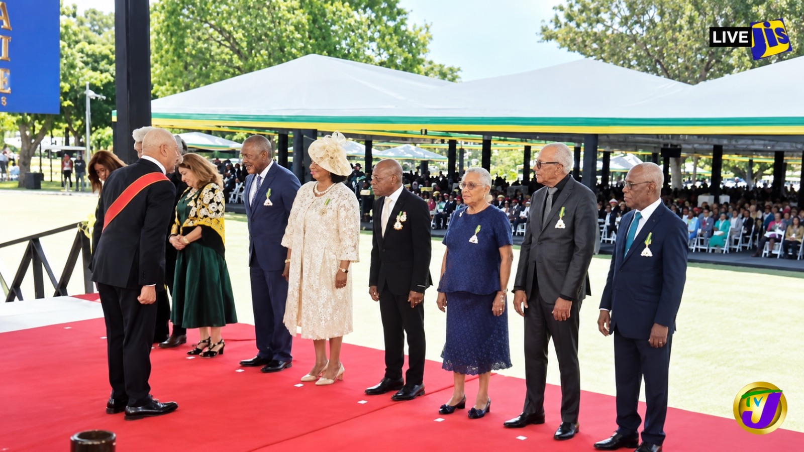 Judith James-Watts, OD among the honourees at the presentation ceremony, in a broadcast image bearing JIS and TVJ logos.